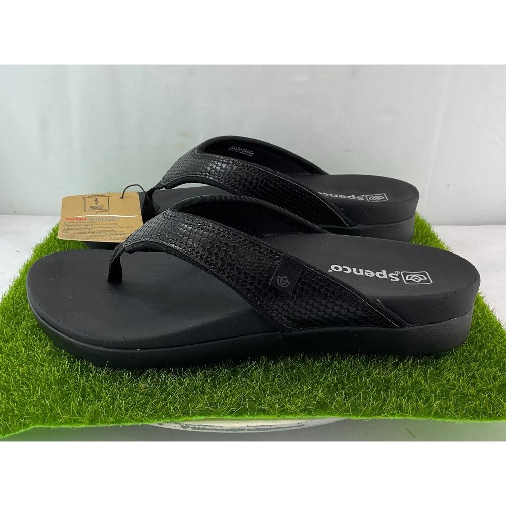 New Spenco Womens Shoreline Snake Sandals Size 6.5B Black Flip Flops Orthotic Su
